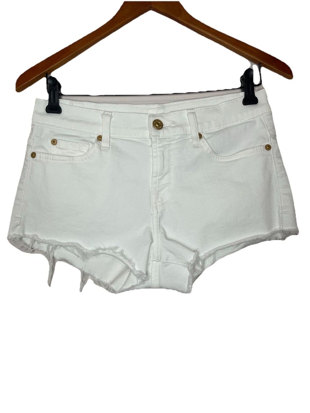 7 For All Mankind Womens 25 White Cut Off Shorts Stretch Demi 2" Inseam